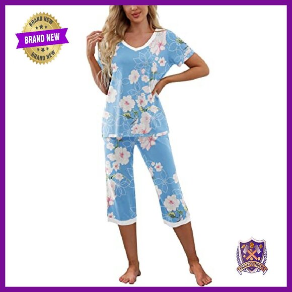Soft Rayon Pajama Set with Pockets, Short Sleeve & Capri Pants - Picture 3 of 8